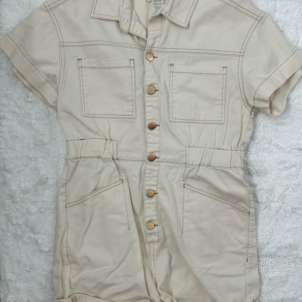 Cream Button-Up Romper
